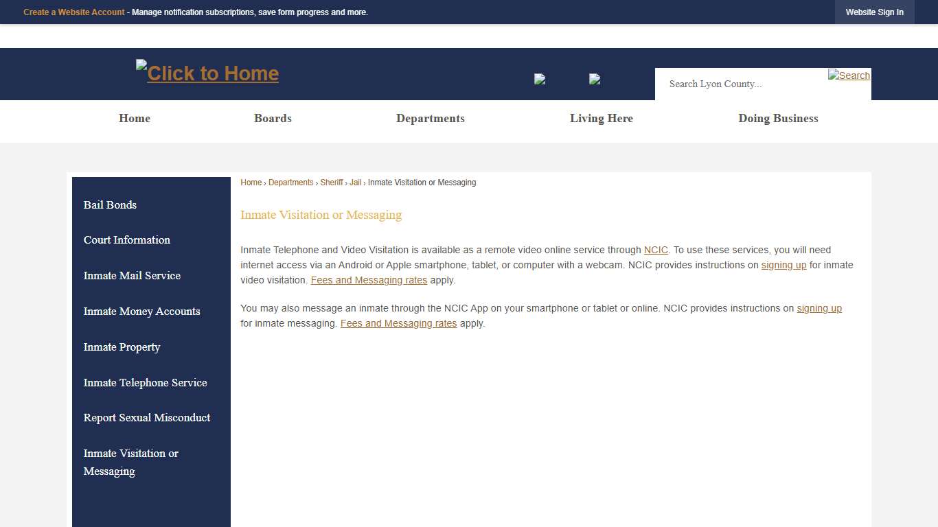 Inmate Visitation or Messaging | Lyon County, NV - Official Website