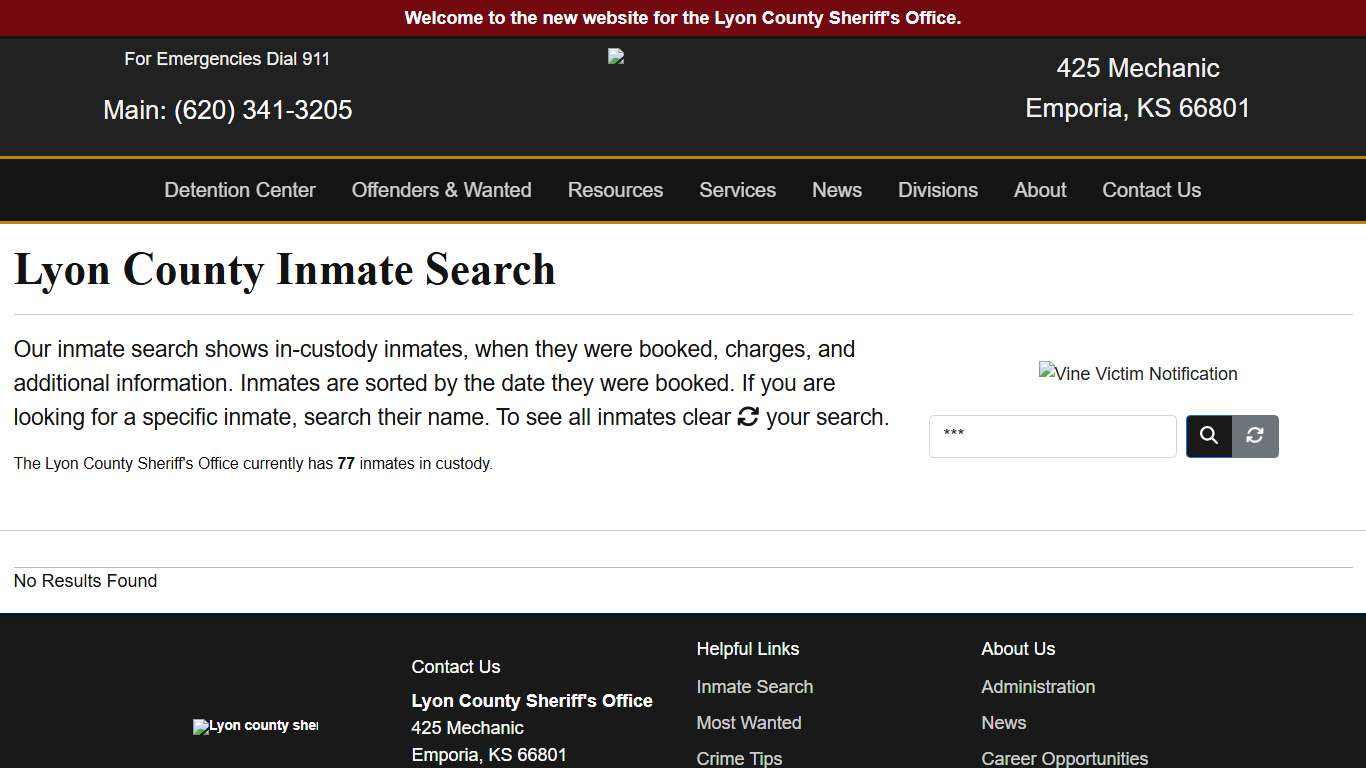 Inmate Search - Lyon County Sheriff's Office