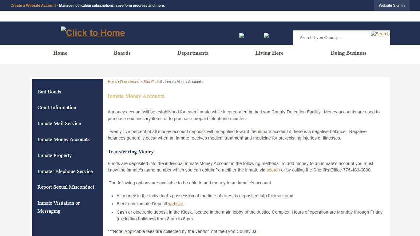 Inmate Money Accounts | Lyon County, NV - Official Website